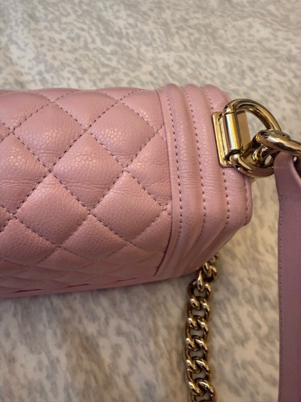 Pink Quilted Chain Shoulder Bag with Gold Hardware - Picture 12 of 15